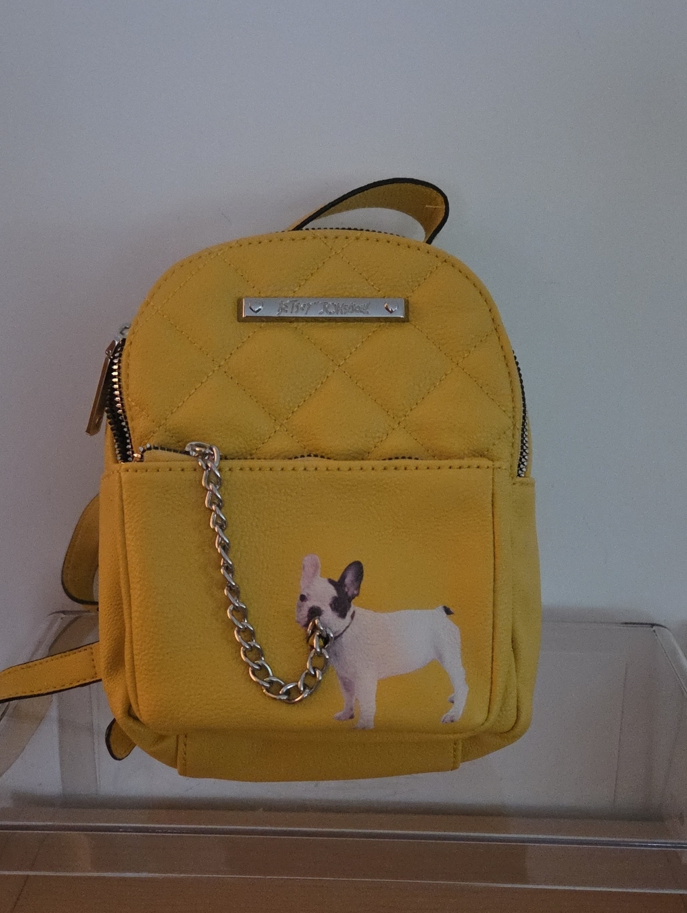 Betsey Johnson Yellow Quilted Mini Backpack with Dog Print...like New